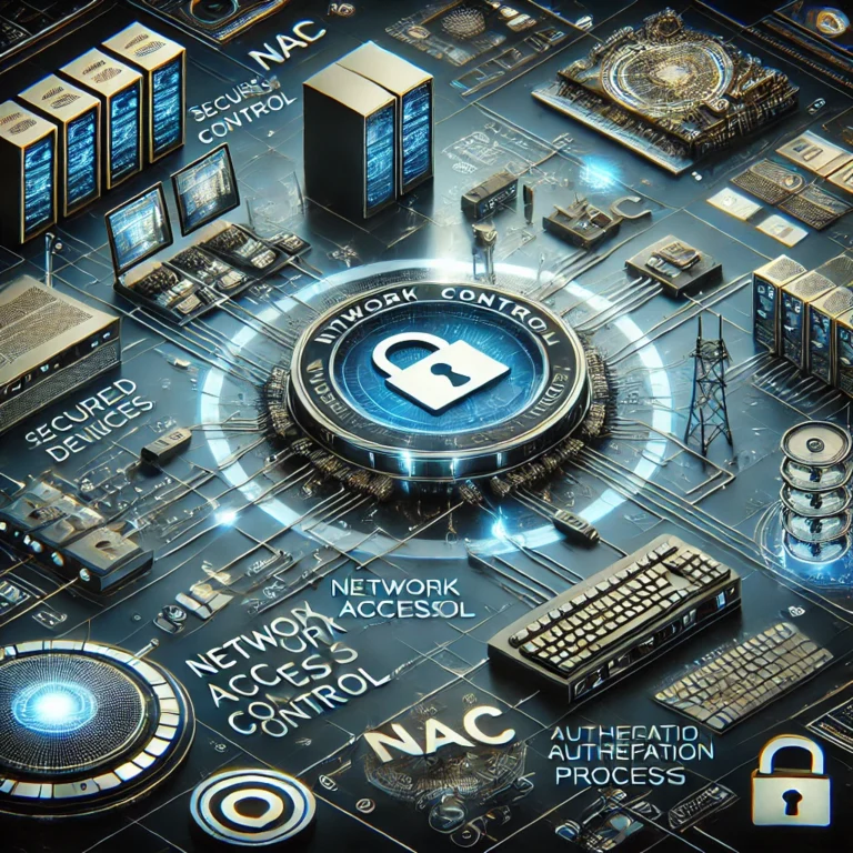 A detailed visualization of network access control showing firewalls and secure