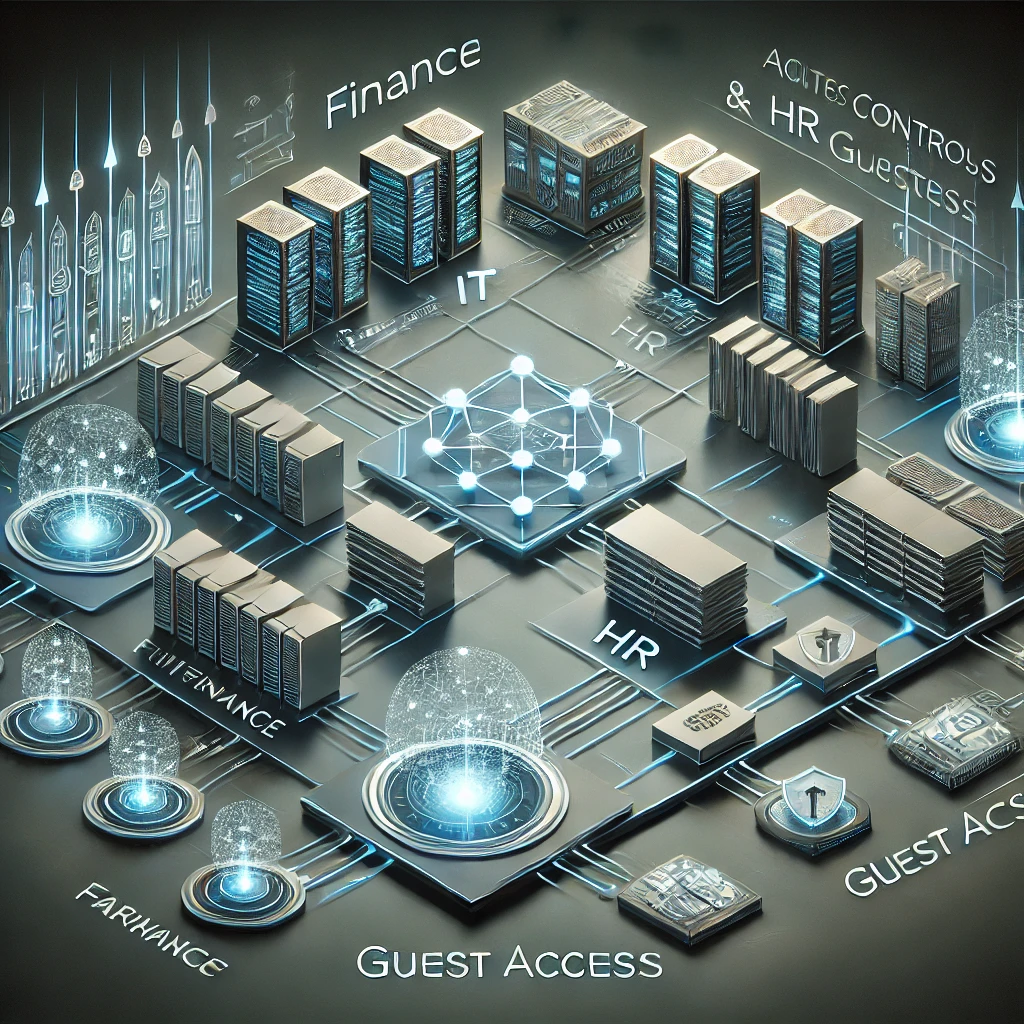 A professional illustration of network segmentation with interconnected nodes and