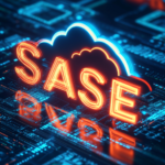 SASE (Secure Access Service Edge) logo with glowing cloud design.