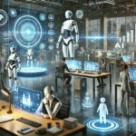 Futuristic cybersecurity command center with holographic elements.
