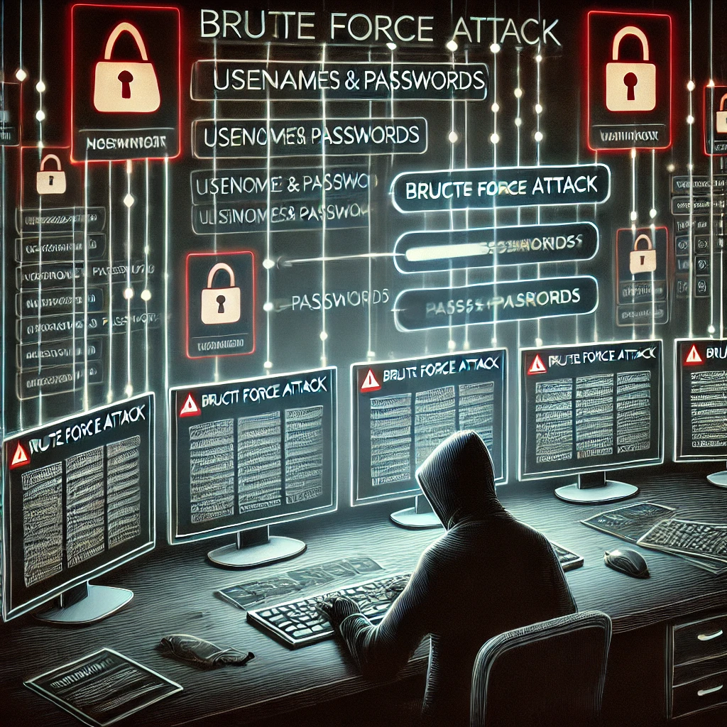 Brute Force Attack interface showing username and password security.