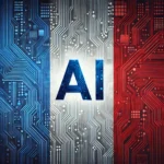 French AI flag with a circuit board pattern and "AI" in the center
