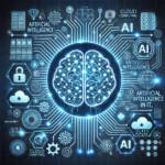 Futuristic AI in IT concept with a digital brain and network connections