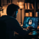 professional working on a secured laptop.