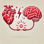 eart and brain connected by a red cable with an electric spark