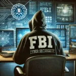 Hooded figure at a computer with cyber data on screens.