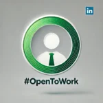 Green circular '#OPENTOWORK' profile frame with a light gray background