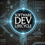 Software Dev Lifecycle' in neon blue on a high-tech digital background