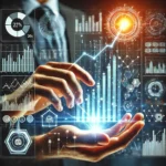 Futuristic holographic financial graph with data analytics