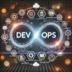 DevOps infinity loop with AI, automation, cloud computing, and security icons