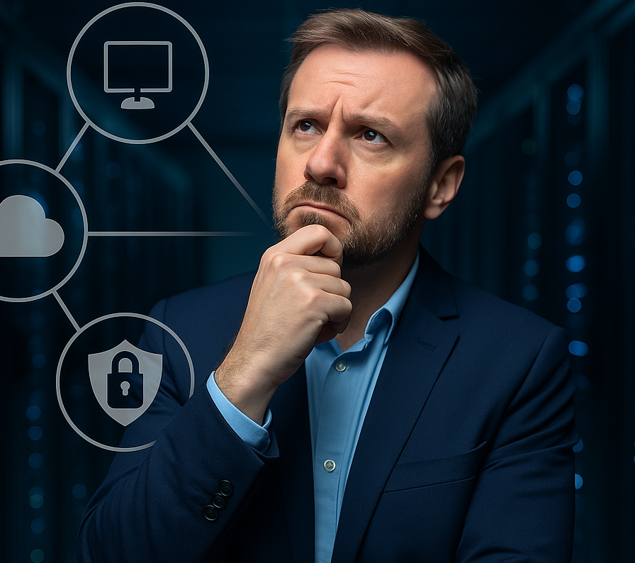 Thinking businessman choosing IT provider