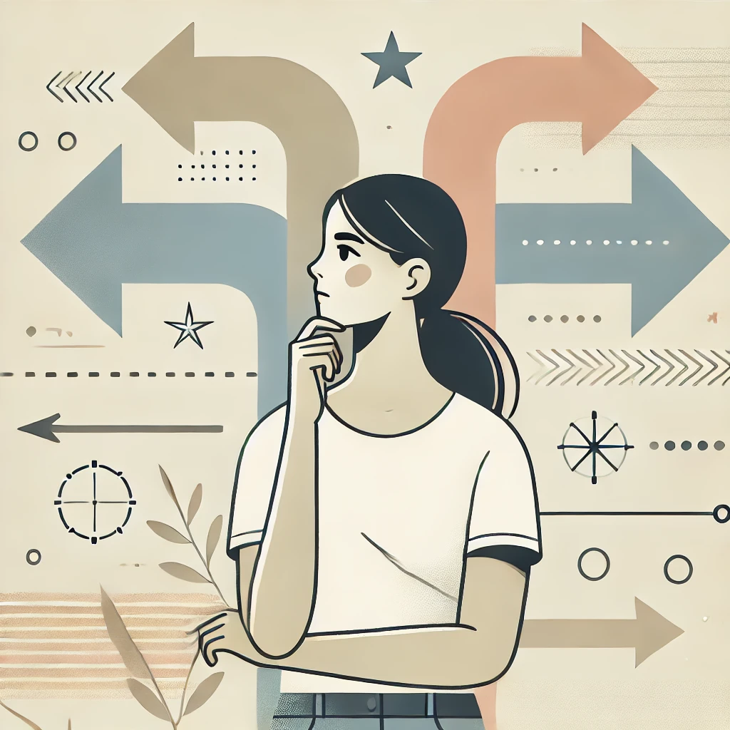 Illustration of a thoughtful woman making decisions, symbolizing human vulnerability to social engineering attacks