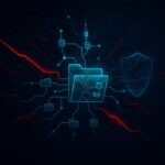 Active Directory digital illustration showing an aging cracked folder over a cyber network grid, symbolizing legacy identity risks in modern environments.